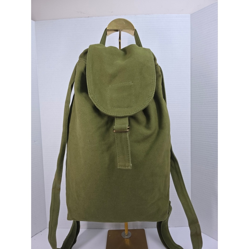 Baggu Duck Bag Backpack Olive Green Recycled‎ Cotton Canvas Drawstring Flap Top